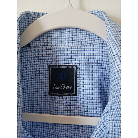 David Donahue Mens Dress Plaid Shirt Long Sleeve Button Up Blue Size 16.5 34/35 - Picture 3 of 9